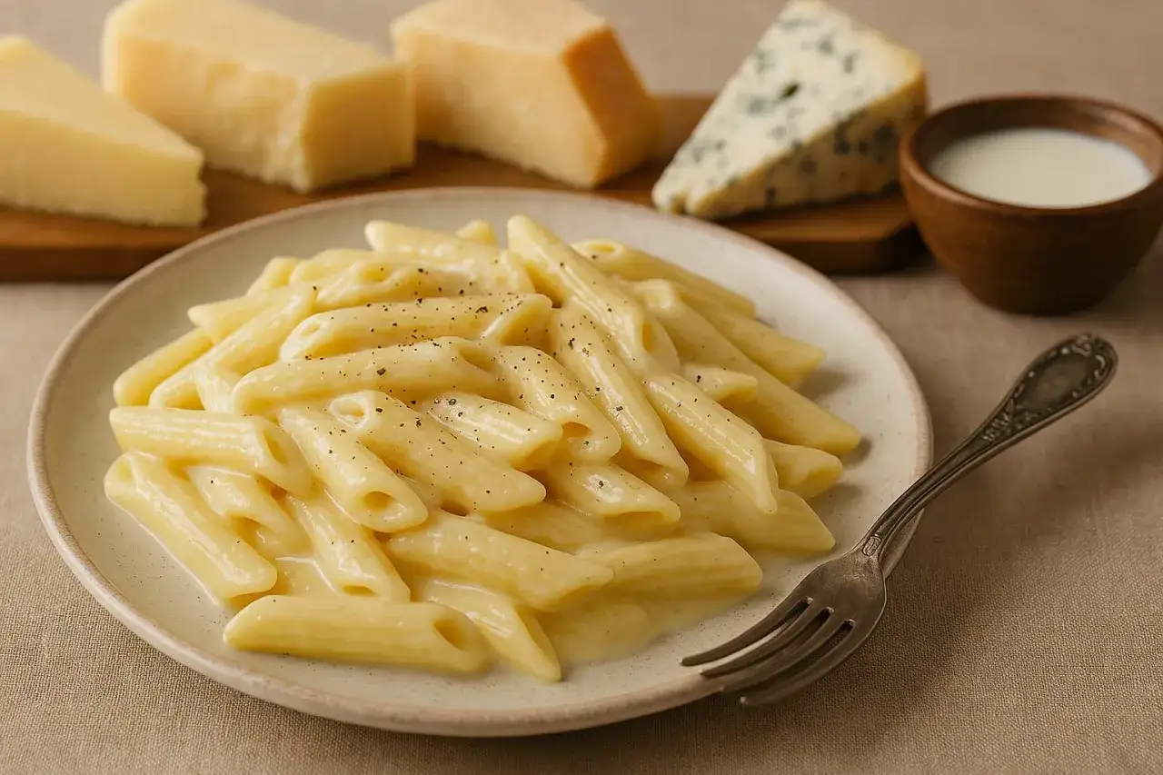 Penne z kremowym sosem serowym, idealne na szybki obiad. Prosty makaron z serem przepis, który pokochasz.
